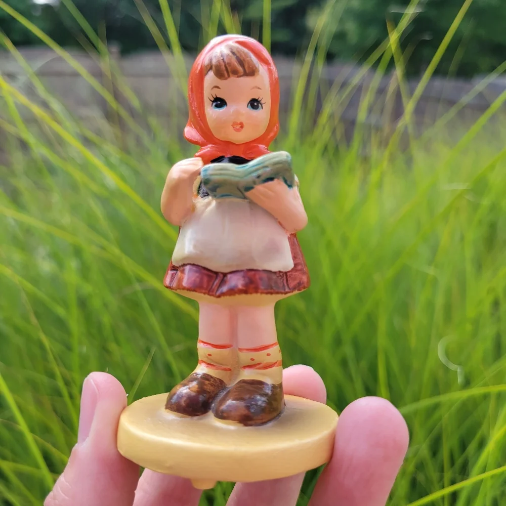 Vintage Girl with Book Figurine ~ Made in Sri Lanka ~ 1960s(?) ~ Charming!
